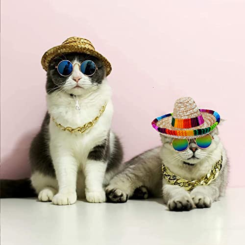 Dog Hat, Mini Sombrero Mexican Hats, Classic Retro Pet Sunglasses And Adjustable Pet Chain, Pet Photo Suit, Pet Supplies For Small Dog And Cat(Straw Hat) #TOP5