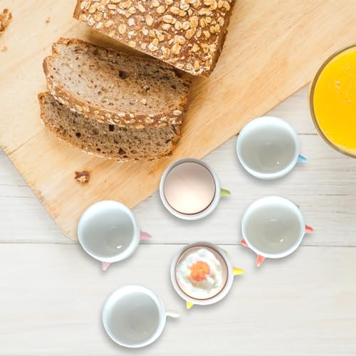 Set of 6 Ceramic Egg Cups with Colorful Duck Feet - Egg Cups for Soft Boiled Eggs, Decorative Boiled Egg Tray, Unique Gift for Kitchen & Breakfast Lovers,Easter gift for children friends