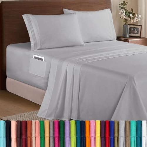 Image of Elegant Comfort Luxury 1500 Premium Hotel Quality Microfiber 4-Piece Sheet Set - Soft, All Around Elastic 18-24 Inches Deep Fitted Sheet - Extra Deep Pocket Sheets, Full, Silver Grey