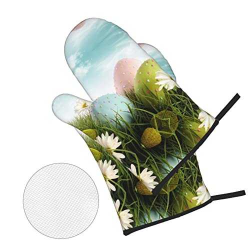 Colorful Easter Eggs Oven Mitt And Pot Cover 4Pcs Set For Kitchen Cooking And Outdoor Grill Heat Resistant Set #TOP2