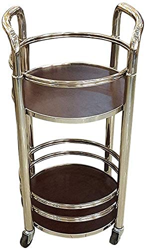 Carrito Multifuncional de Almacenamiento, Bebidas, Servicio de Alimentos, Bandejas, Carritos con Ruedas, 2 Niveles, Elegante, Redondo, Acero Inoxidable, Carrito de Almacenamiento, Ruedas Univer