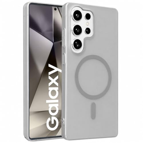 Image of DIZORO Matte Case for Samsung Galaxy S24 Ultra Compatible with MagSafe, Camera Lens Full Protection, Shockproof Translucent Frosted TPU Soft Phone Cover, Anti-Fingerprint (Titanium)