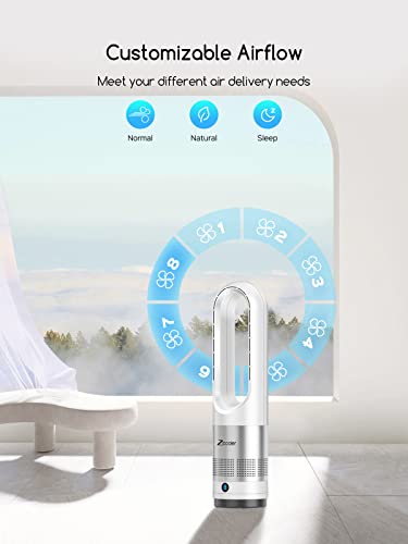 Zicooler Tower Fan For Bedroom, 22 Inch Bladeless Fan, 80° Oscillating Fan With Remote, 8 Speeds, 9H Timer, Quiet Desk Cooling Fan, Standing Floor Fans For Indoor Home Office Room, White #TOP3