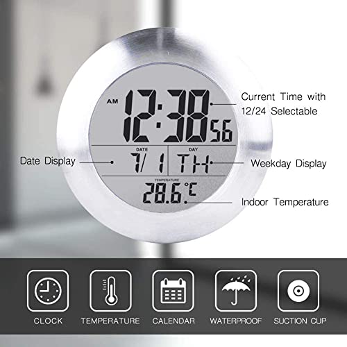 Kameishi Shower Clock Waterproof, 6.8" Large Screen Bathroom Clock And Kitchen Clockwith Suction Cups, Water Resistant Time, Calendar And Weekday Display, Multiple Mounting Options #TOP1