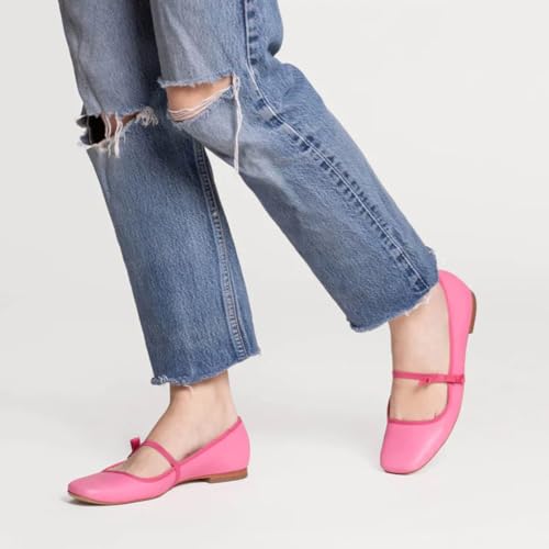 miss left Women Lovely Single Elastic Strap Flat Mary Janes Square Toe Comfortable Office Party Dress Shoes Size 4-16 US4