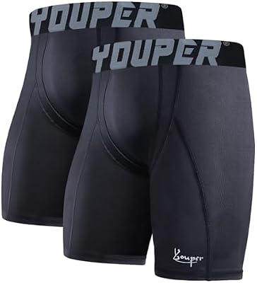 Youper Adult Compression Shorts with Cup Pocket, Men's Athletic Supporter for Baseball & Football, 2...