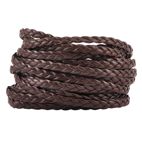 GORGECRAFT 5m*5mm Cuerda de Cuero Trenzado Cordón de Cuero Sintético Marrón Coco 3 hebras Planas Y Dobladas para Manualidades Pulseras Tobilleras Gargantillas Collares Suministros para Hacer Joyas