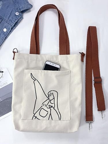 Image of Cotton Tote Bags for Women, College Bag for girls With Inner & Outer Pockets, Utility Tote bags for Shopping, Travel & Daily use