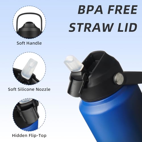 Image of BJPKPK Insulated Water Bottle with Straw Lid, 40oz Large Thermo, BPA Free Leak Proof Stainless Steel Metal Water Bottles, Tumblers, Cups, Flasks for Travel, Sports,Black Blue