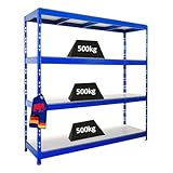 PROREGAL Profi Schwerlastregal Rhino EXTRA BREIT blau HxBxT 200x200x60cm Fachlast 500kg 4X Melamin-Ebenen 16mm Garagenregal, Lagerregal, Steckregal, Weitspannregal