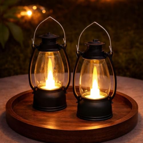 Image of Satyam Kraft 2 Pcs Flameless & Smokeless Acrylic Antique LED Hurricane Lantern Lamp and Wall Hanging Led Candle Light Holder for Home Decor, Drawing Room, Living Room, Valentine Decor