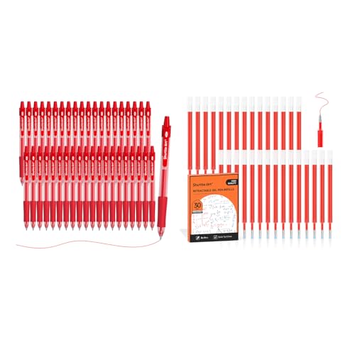 Shuttle Art Gel Pens and Refills Bundle, 40 Red Retractable Gel Pens and 30 Pack Red Retractable Gel Pen Refills 0.7mm Fine Point for Writing Journaling Taking Notes School Office Home