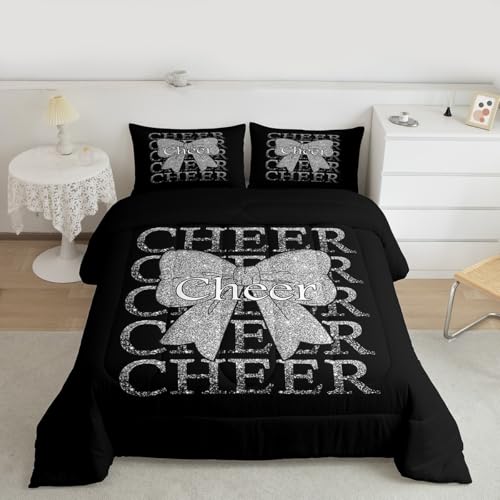 Image of Feelyou Cheer Bow Comforter Set Queen Size Cheerleading Bedding Set for Kids Boys Girls Funny Sport Duvet Quilt Silver Bedroom Decor Microfiber 3 Pcs with 2 Pillow Cases