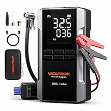WOLFBOX 3000A Jump Starter with Air Compressor, 59.2Wh&160PSI Portable Car Battery Jump Starter with 65W Fast Charging, 12V Battery Pack 8L Gas 6L Diesel Engine with Boost, Light and Jumper Cables