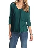 Lässiger Oversize Pullover mit 3/4 Ärmeln und abgerundetem V-Ausschnitt mit zierlicher Rundum-Blende