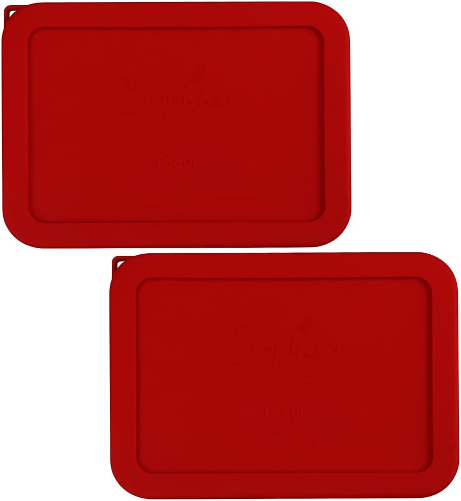 6 Cup Rectangle Silicone Storage Cover Lids Replacement for Pyrex 7211-PC Glass Bowls, Container not Included (Red)