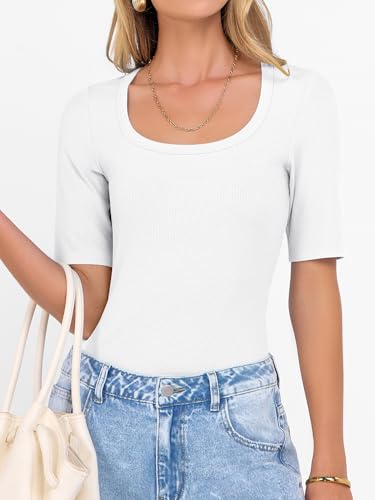 ANRABESS Womens Half Sleeve Tops Scoop Neck Ribbed Knit Slim Fitted Basic Tee Shirts Summer 2025 Trendy Fall Casual Clothes3