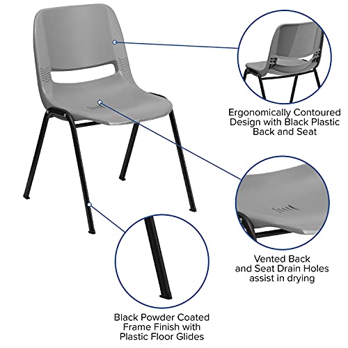 Flash Furniture 5 Pack Hercules Series 880 Lb. Capacity Gray Ergonomic Shell Stack Chair With Black Frame #TOP4