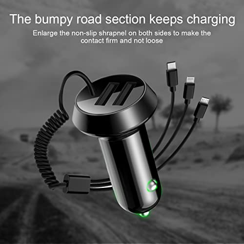 Quick Charge Car Charger, Dual Ports Car Charger Adapter With Stretchable Cable And 3 In 1 Fast Charging Cord For Iphone 13/Pro Max/Pro, 12/11, Samsung Galaxy, Ipad, Camera For Most Cars (Black) #TOP4