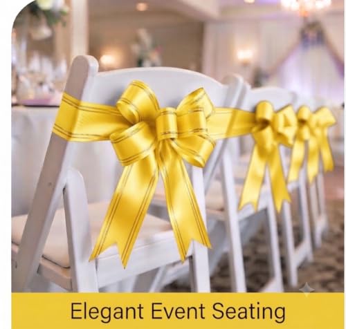 Image of Prokart - Pull Bow Gift Ribbon for Gift Wrapping, Large Decorative Pull Bows for Presents, Hampers, Flower Bouquets, Wedding, Birthday, Christmas & Party Decorations (15MM, Yellow, Pack of 50PC)