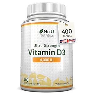 Vitamin D3 4000 IU – 400 Vegetarian Tablets – 13 Month Supply – High Strength 100 mcg Vitamin D – Immune System, Bone and Muscle Function Support – Made in The UK – Nu U Nutrition