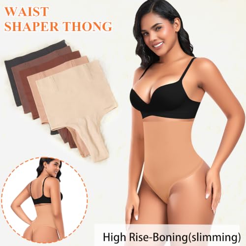 Image of Werena Tummy Control Thong Shapewear for Women High Waisted Body Shaper Panties Shaping Thong Girdle Underwear