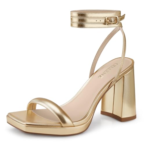 Women Chunky Platform Heels: 3.9 Inch High Heel, Party, Prom, Square Open Toe Heeled Sandals, Strappy Sexy Comfortable Dressy Wedding Shoes