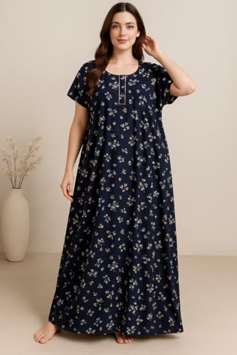 Image of Bahumaan Pure Cotton Nighty for Woman | Floral Gown for Women Nightwear with Pocket | Cotton Nighty for Women Stylish | Maxi for Women Cotton