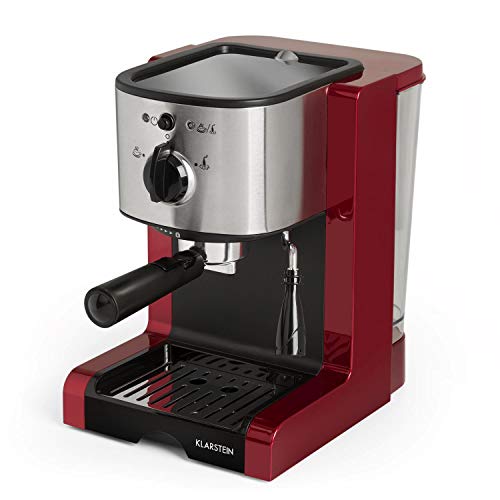 Klarstein Passionata Rossa Espresso Machine, 1350W, Stainless Steel Components, Steam Nozzle for Frothing Milk and Preparing Hot Drinks, 20 Bar, Cherry Red