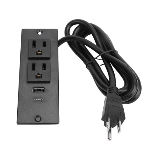 Regleta empotrable con PD20W 125V 2 puertos USB, enchufe plano de montaje empotrado – Cable de 1,5 m, caja de salida de montaje oculta, ahorro de espacio (negro)