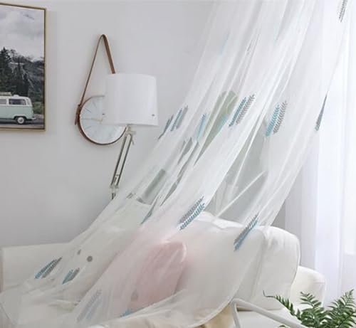 Homxi Curtain Voile Bedroom 2 Panel Set,2 x 38W x 54H,Bedroom Curtains Semi Sheer White Gray Blue Wheat Embroidered Window Curtain Pinch Pleats