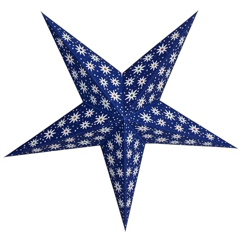 Image of GalaxyArts Blue Paper Star Lantern, 24 Inch 3D Illuminated Starlite Hanging Lamp, Handcrafted Hollow Decoration for Weddings, Parties, Christmas, Holidays, Easy to Hang Indoor /Outdoor Home Decor