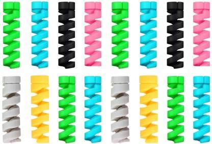 Inefable Multicoloured Protection Spiral Cable & Wire Protectors Spring Wire for All Wired Accessories for USB Charger, Data Cable, Earphone, Elastic Cord Saver - Pack of 4-16 Pcs