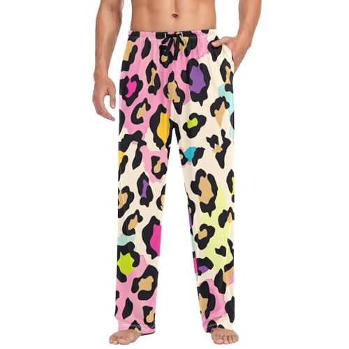 Colorful Leopard Mens Pajama Pants Mens Pj Pants Comfy Cotton Pj Long Pant for Men with Pockets Size S-XXL