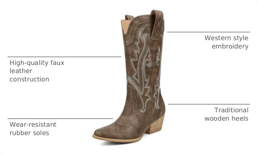 Image of MERUMOTE Cowboy Boots for Women Pointed Toe Embroidered Western Cowgirl Boots