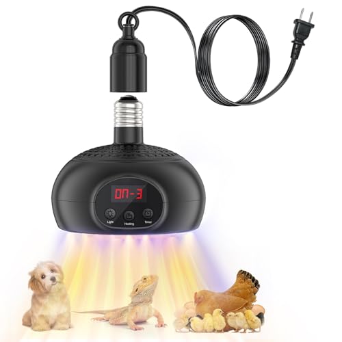 testyu Lámparas de Calentamiento para Gallineros, 200W-350W-500W con Luz UVA/UVB Temporizador de 3-6-9-12H, Lámpara de Calentamiento Portátil para Invernaderos, Mascotas, Gallineros, Reptiles