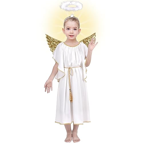 Girls Dress 4 Pieces Angel Headband Wing Halo Tassel Halloween Party Size 11-12 White