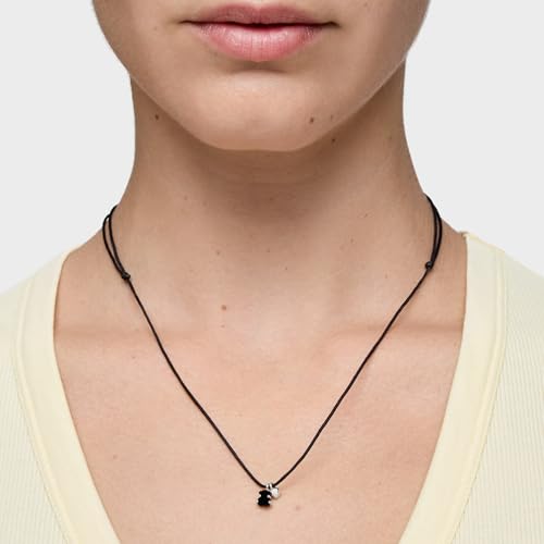 Miniatura 6 de Tous Collar De Plata De Primera Ley Y Cordón Con Motivo Corazón Y Oso En Ónix Para Mujer, 75cm De Largo, Colección Mini Color