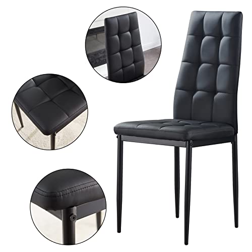 Chaise à Manger- SICOTAS Lot de 4 Chaises Salle à Manger Chaise de Cuisine avec avec Assise et Dossier en PU, Pieds en Métal, Chaise Modern pour Salle à Manger, Salon, Cuisine, Bureau,Noir - Image 4