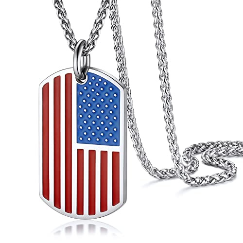 PROSTEEL American Flag Necklace for Men, USA Flag Eagle/Cross Pendant, Stainless Steel Dog Tag Necklace, US Patriotic Jewelry, 22