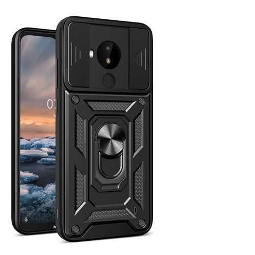 JayModCase Funda para Nokia C30 Carcasa con Protección Militar Antigolpes, Cubierta de Cámara Deslizante y Soporte de Anillo Giratorio 360° Case for Nokia C30 - Negro