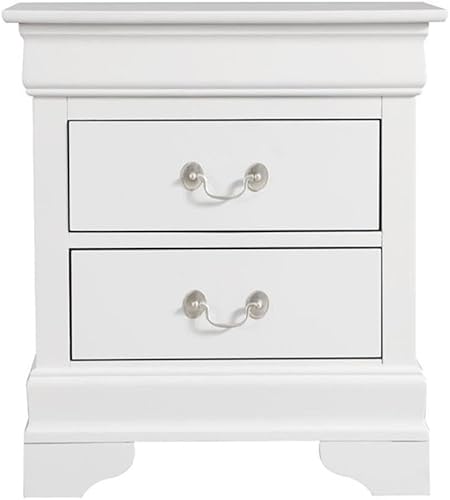 Miniatura 4 de Glory Furniture Louis Phillipe - Mesita de noche con 2 cajones, color blanco Blanco,Negro,Capuccino,Cereza,Gris,Roble,Rosado,plateado, (Silver