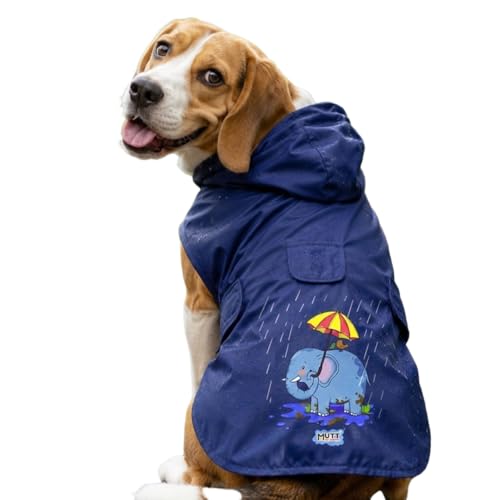 Image of Mutt of Course Waterproof Dog Raincoat with Hood & Mesh Lining | Collar & Harness Leash Opening Blue (M)