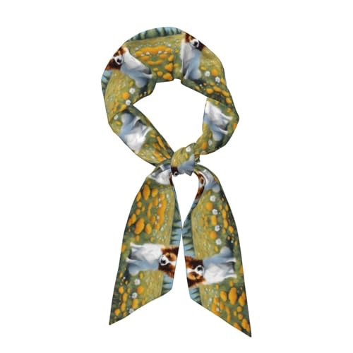 cute White Papillon Prints Silk Scarf for Women 46.9 * 3.1 In Headband