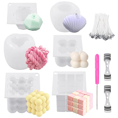6Pcs Silicone Candle Molds Set For Candle Making,Yarn Ball Bubble Candle Mold, 3D Rose Silicone Mold,Cake Dessert Mousse Mold, Silicone Mold For Scented Candles Soaps Making, Wax, Resin Casting, Diy #TOP23