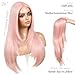 ENCOUNTERU Light Pink Wear and Go Glueless Wig with Bangs Pink Wigs for Women Layered Synthetic Lace Front Wig Pre Plucked Pre Cut Ready to Wear 13x5x1 HD Lace Middle Part 26 Inch