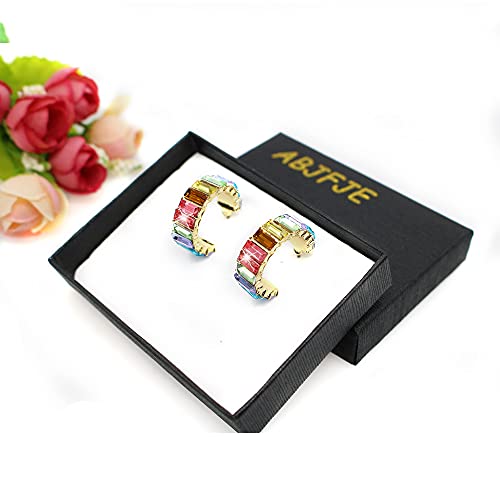 Rainbow Baguette Earring Anniversary Eternity Cubic Zirconia Earrings Crystal Wedding Huggie Hoop Earrings Fashion Luxury Jewelry For Women Girl (Full Colour) #TOP6