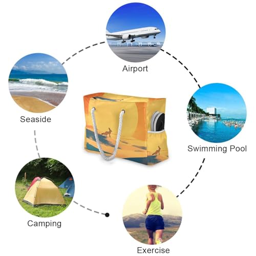 Sunset and Fox Beach Tote Bag - Waterproof Travel Bag with PVC Compartment, Oversized Pool Tote for Vacation Essentials, Vintage Nylon Beach Accessory for Multipurpose Storage4