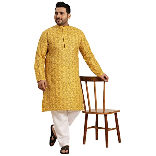 Image of SOJANYA Plus Men's Navy Blue Self-Design Cotton Linen Printed Kurta