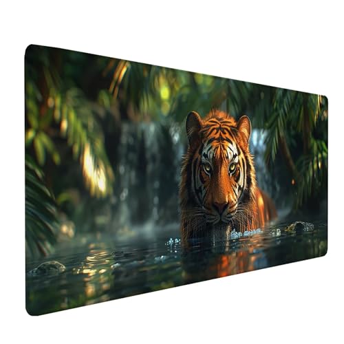 Green Mouse Pad Large 40x20 in, Extended Desk Mat with Stitched Edges, Gaming Mousepad with Non-Slip Rubber Base, Keyboard Mat for Desk Accessories and Computer Accessories, Gifts, Tiger V-9041 -  KANJINUS, KJ0413usQX045OYGA204-1000x500x3mm